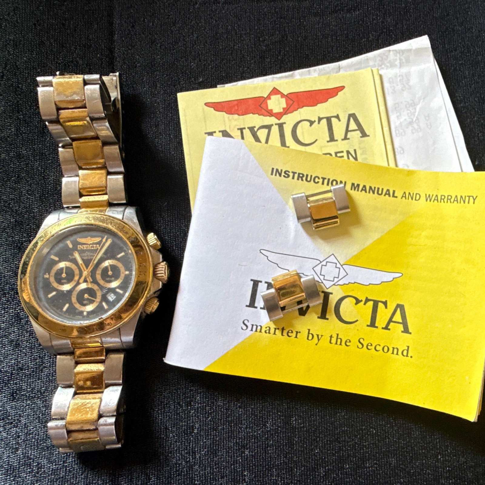 Vintage Invicta Quartz Chronograph Date 200m Two-Tone Black/Gold Dial
