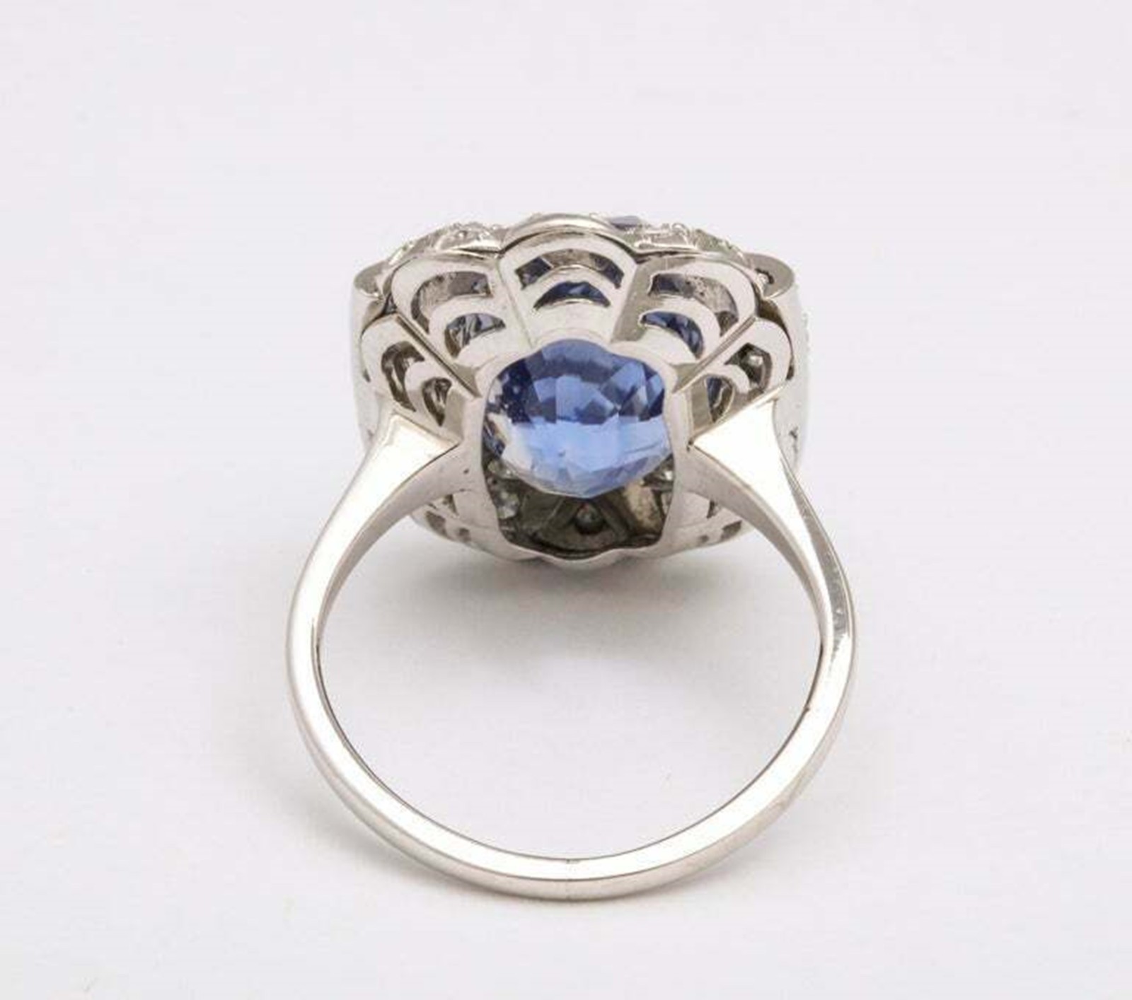 Blue Cushion Simulated Diamond 14k Gold Art Deco Vintage Style Engagement Ring