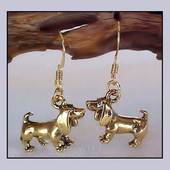 Pewter DACHSHUND Dog Charm Earrings in Silver OR Gold 0901D4