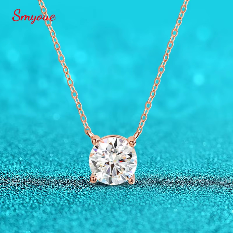 1-5CT Rose Gold Color Moissanite Necklace for Women D Color Sparkling Classic La
