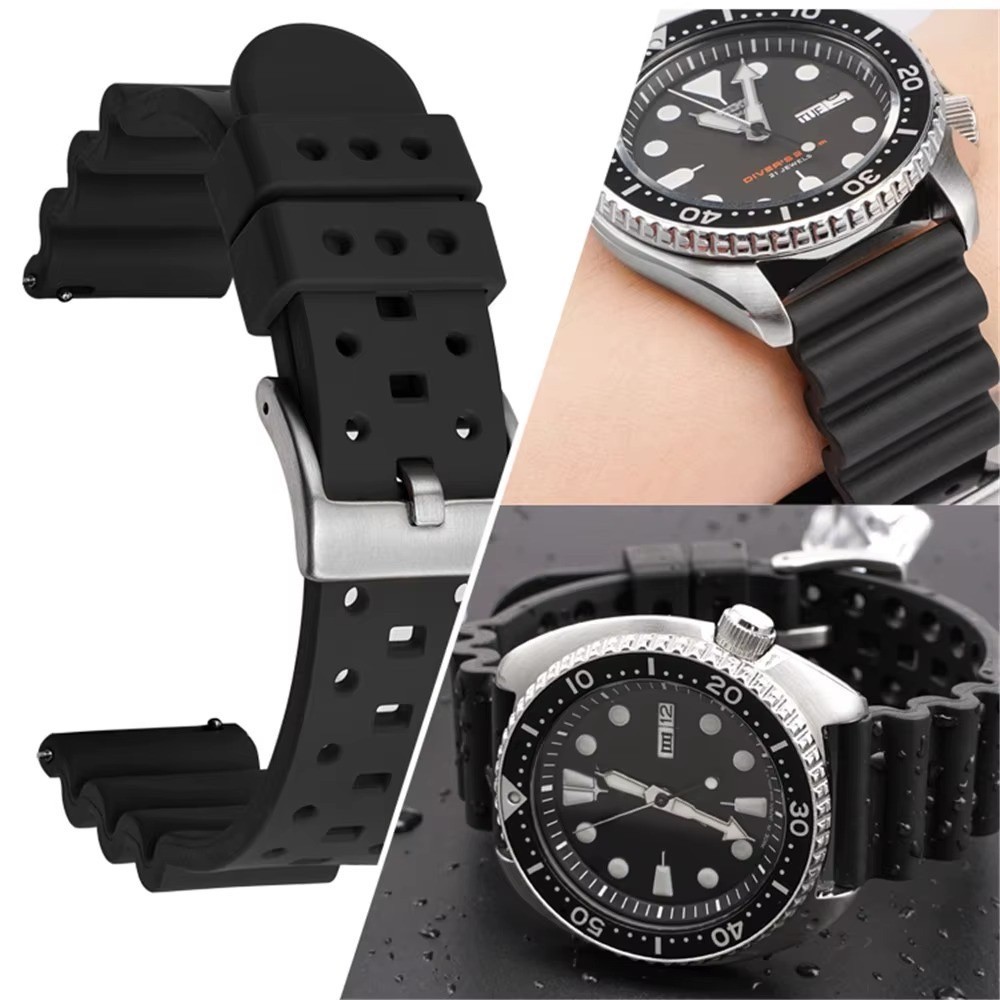 22mm Fluorine Rubber Watch Band Diver Wristwatch Band Quick Release Bracelet