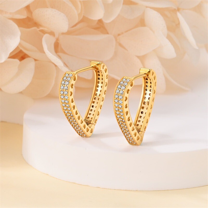 KUNSIR Women 925 Sterling Silver Gold Heart Shape Huggie Hoop Earrings Full CZ