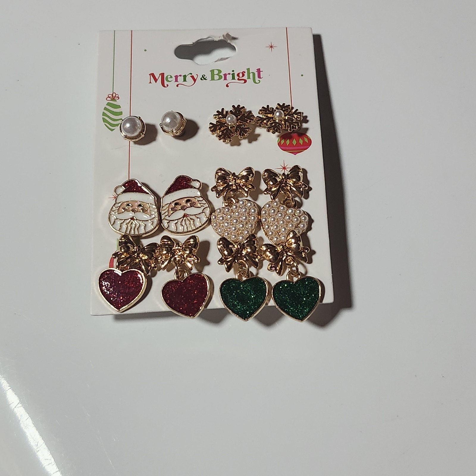 Christmas, Holiday, Santa, Snowflake, Earrings Set Hearts, Bows, Red, Green Cute