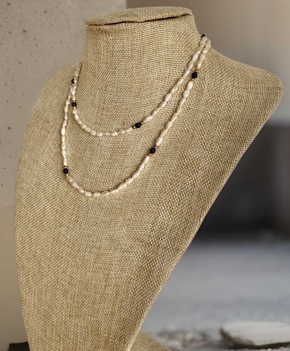 Small White Cultured Baroque Rice Pearl Necklace, 33 inches Long