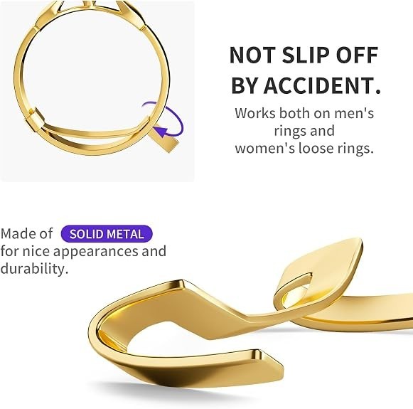 Filled Metal Ring Guard Set 12 Pack for Loose Rings, 3 Sizes, Gold Silver Colors