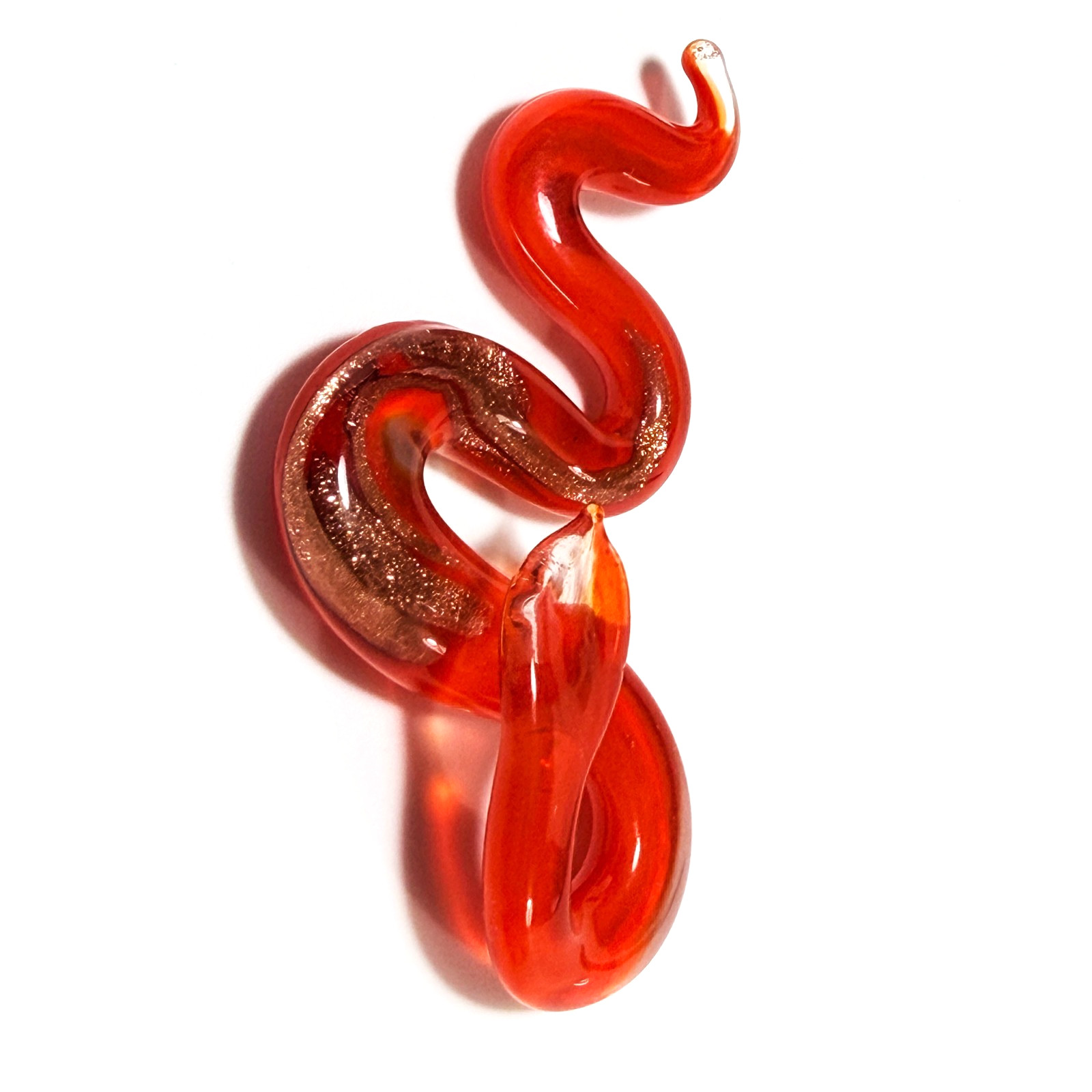 Red Lamp Work Snake with Gold Aventurina Art Glass Pendant 2 1/2 inches EUC