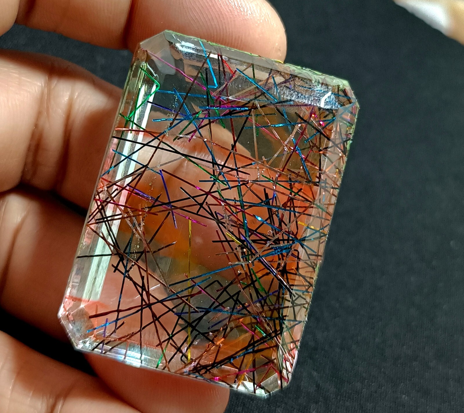 EGL Certified 158.95 Ct EMERALD Cut Natural Rutilated Quartz Loose Gemstone