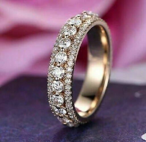 14k Rose Gold Plated Wedding Band Ring Women’s Round Cut Simulated Diamond 2Ct