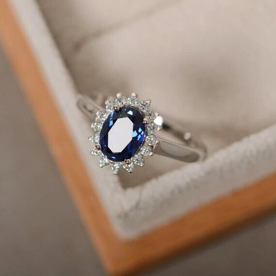 2.29 Ct Natural Sapphire Diamond Engagement Ring 14K Real White Gold