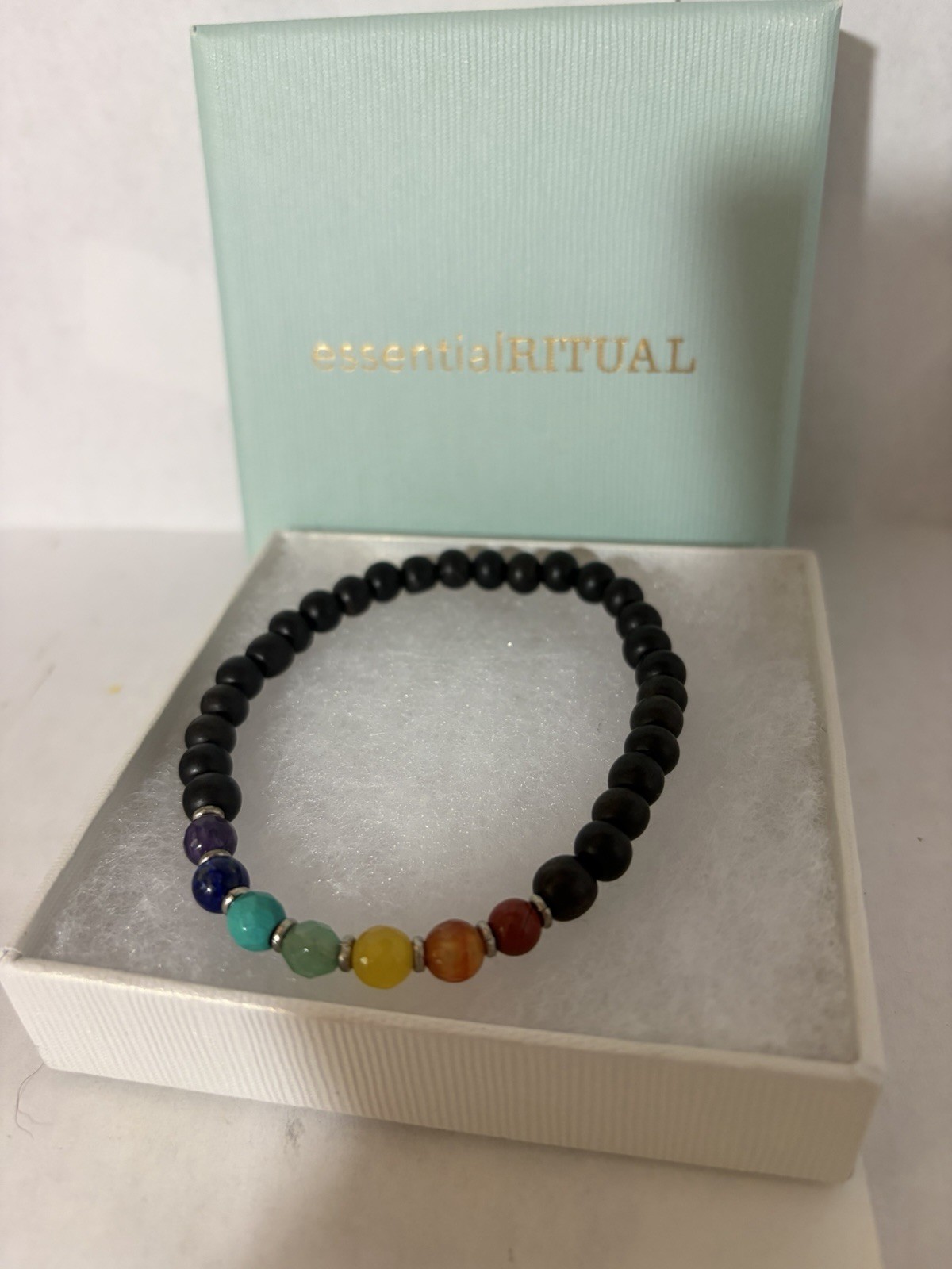 essentialRITUAL Beaded Stretch Bracelet Multicolor Stone Beads Chakra NWOT
