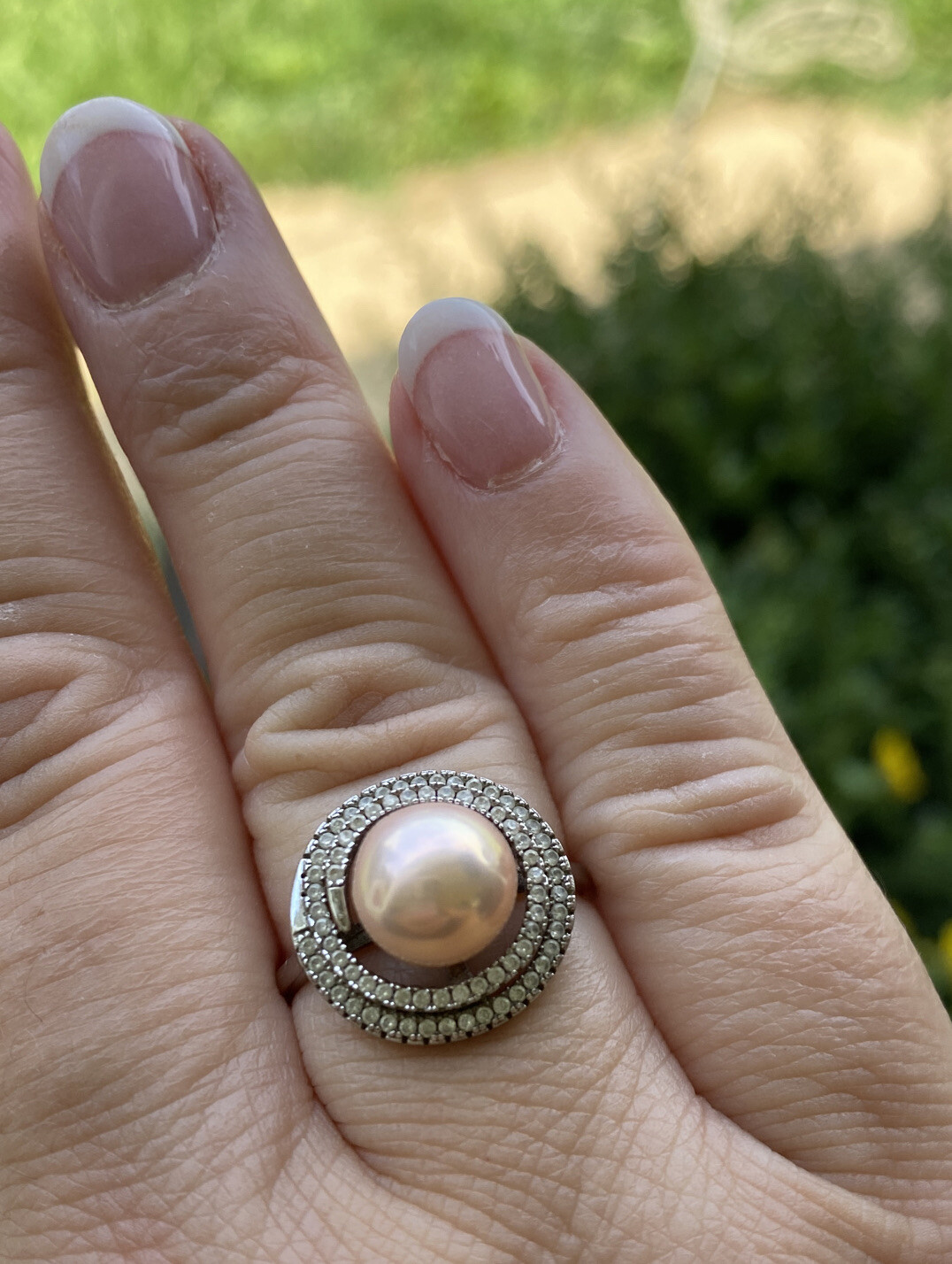 Zenalya Golden Peach 10.3 mm Pearl Daydreamer sz 9 Stamped Sterling .925
