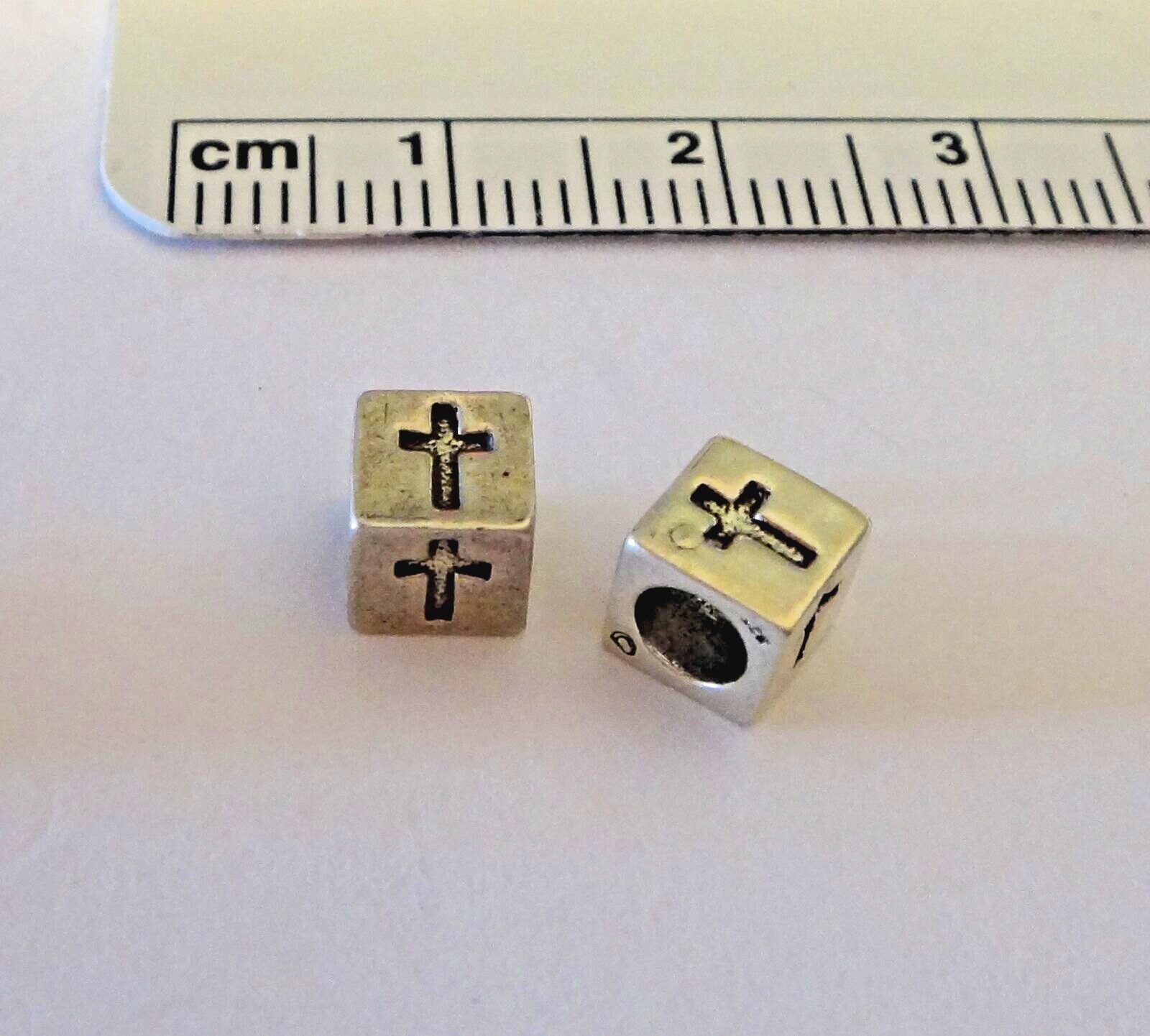 1 Sterling Silver 5.5 mm Cross with 3.5 mm Hole Block Bead