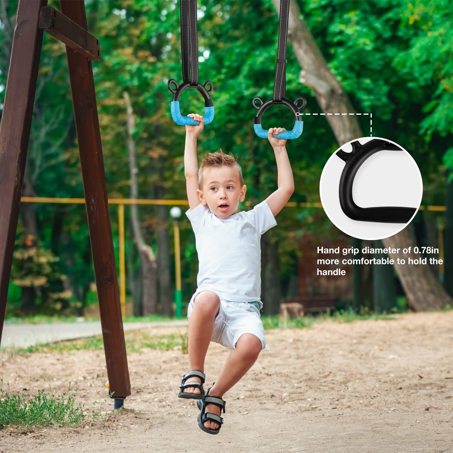 Kids Gymnastic Rings with Adjustable Straps, 220lb Load, Indoor/Outdoor Use