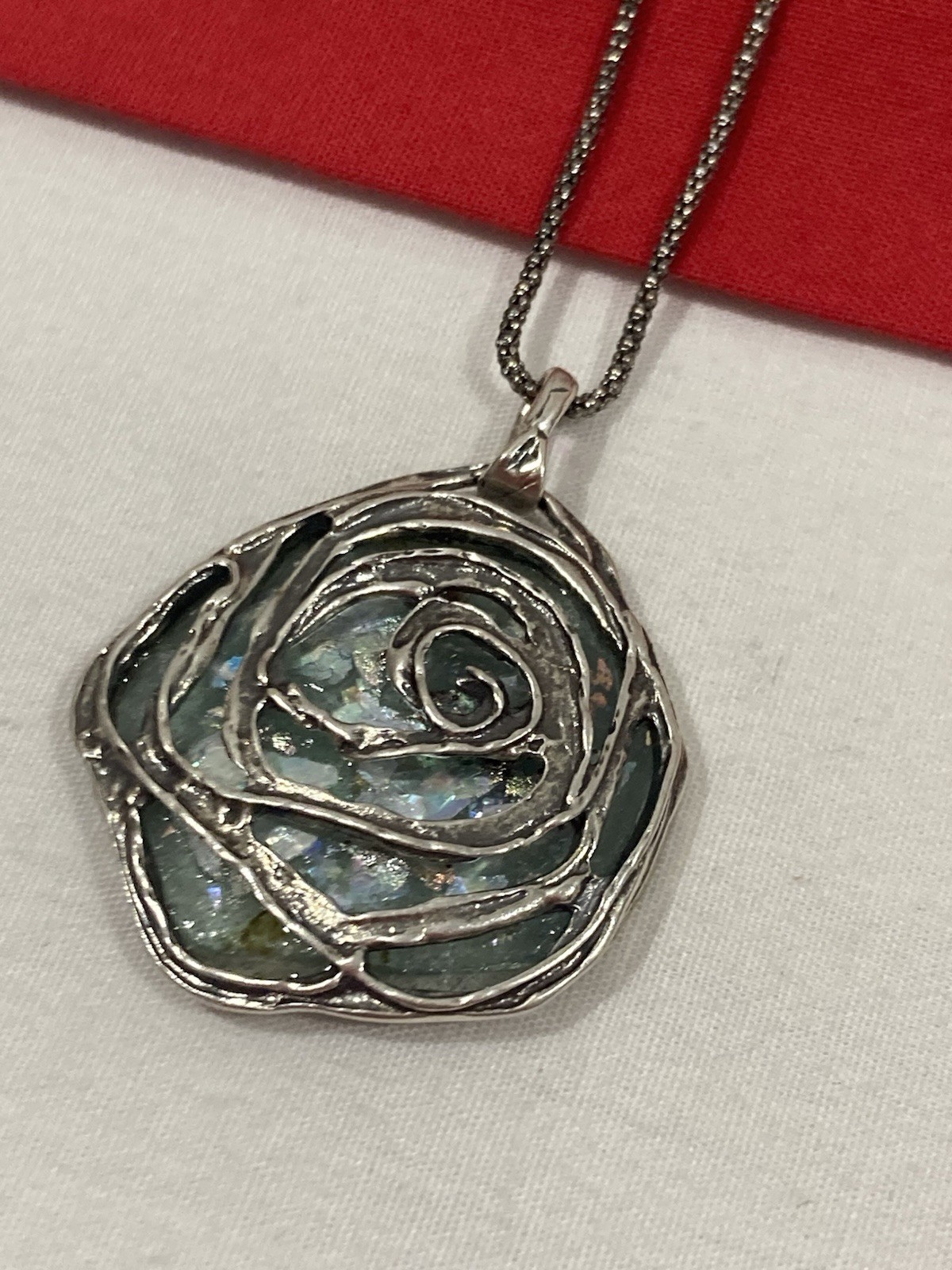 NEW OR PAZ PZ ISRAEL Sterling Silver 925 ROMAN GLASS Pendant Necklace W/BOX COA