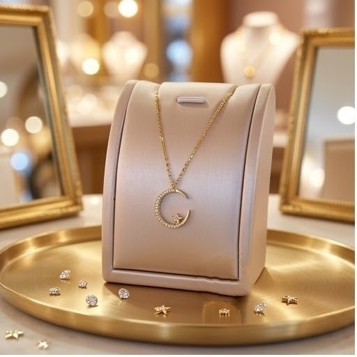 2 Pack Crescent Moon Necklace Gold Tone Crystal Pendant Chain Fashion Jewelry