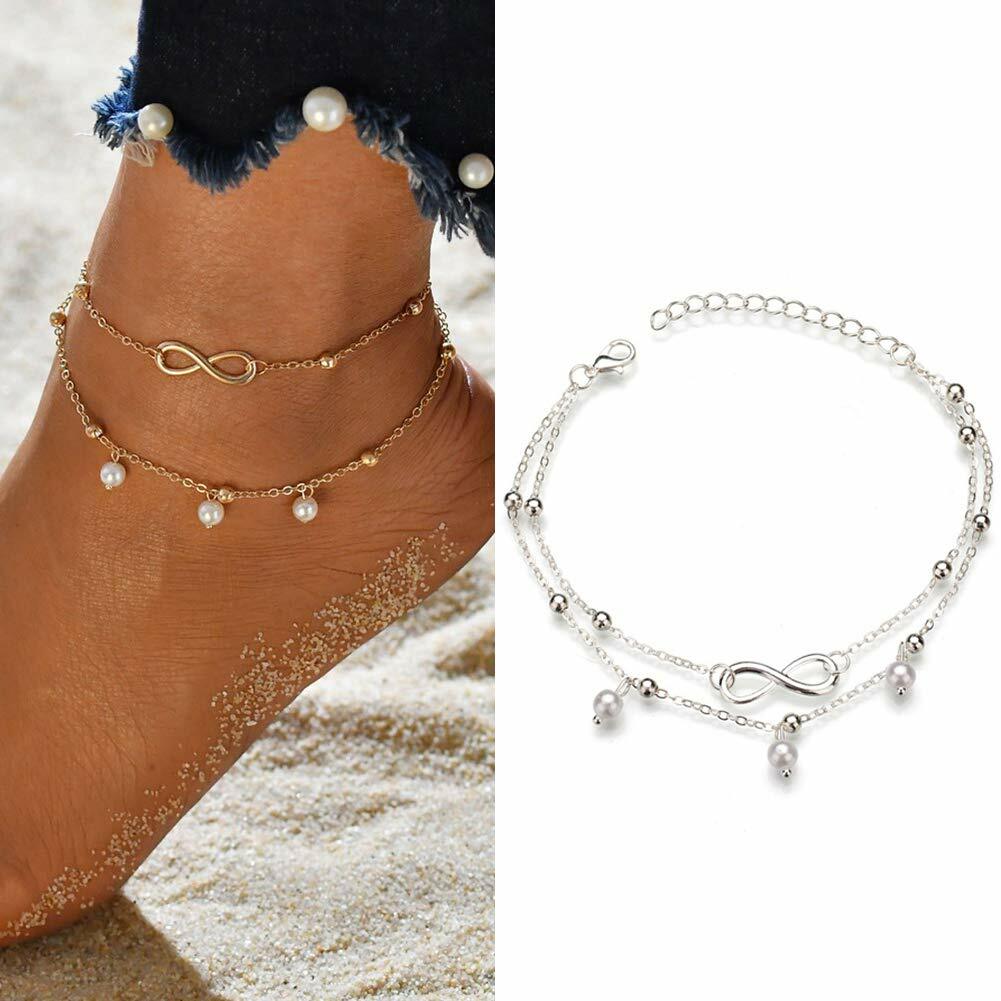 Girls Fashion Anklet Bracelet Beach w/ Bead 8 Word Foot Chain Jewelry Bracelet