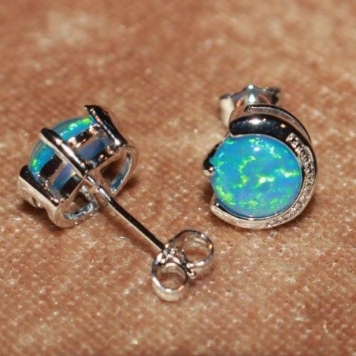 fire opal stud earrings gems silver jewelry petite circle round oval cocktail