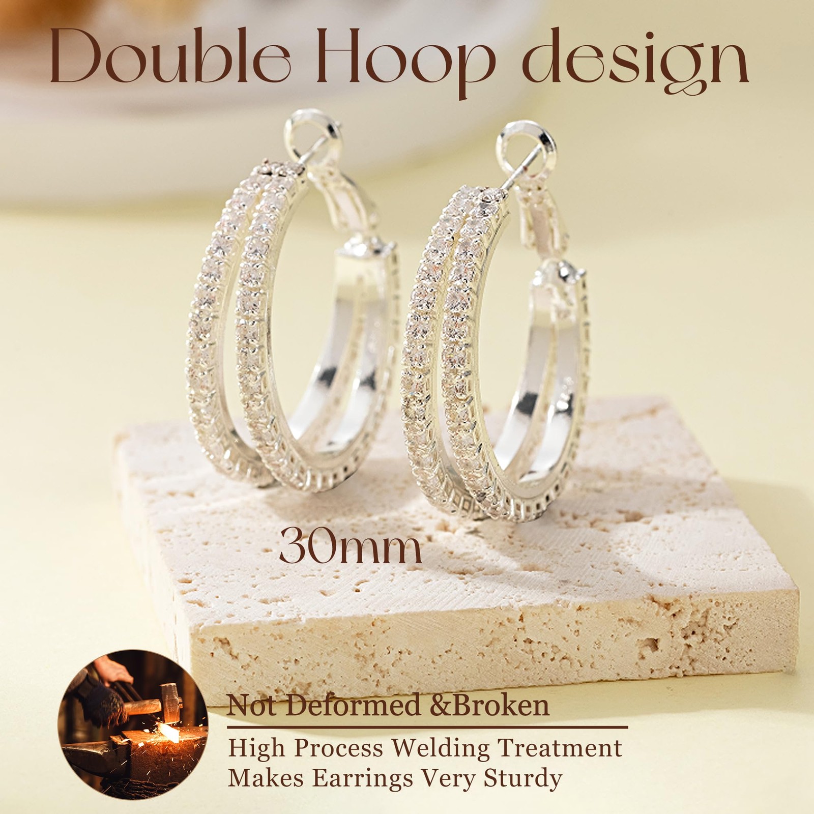 Senteria Double Sterling Silver Hoop Earrings for Women with 30mm,