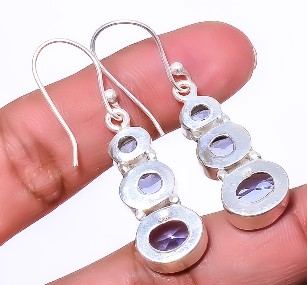 Iolite Gemstone 925 Silver Plated Earring 1.64″ T84