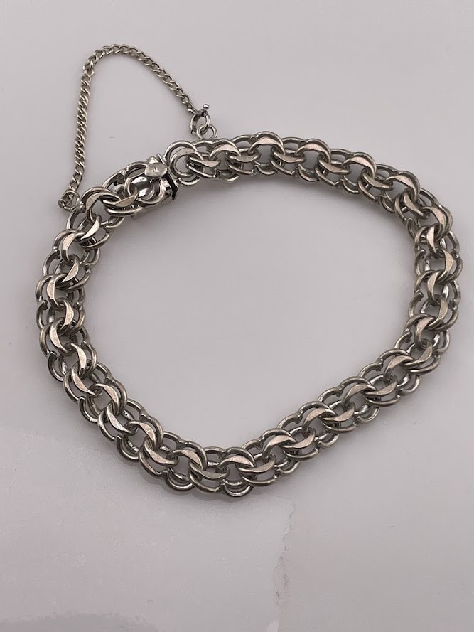 VINTAGE BA BALLOU NS SNAP STERLNG SILVER 8MM DOUBLE CHAIN BRACELET 6″ 15.7G 3782