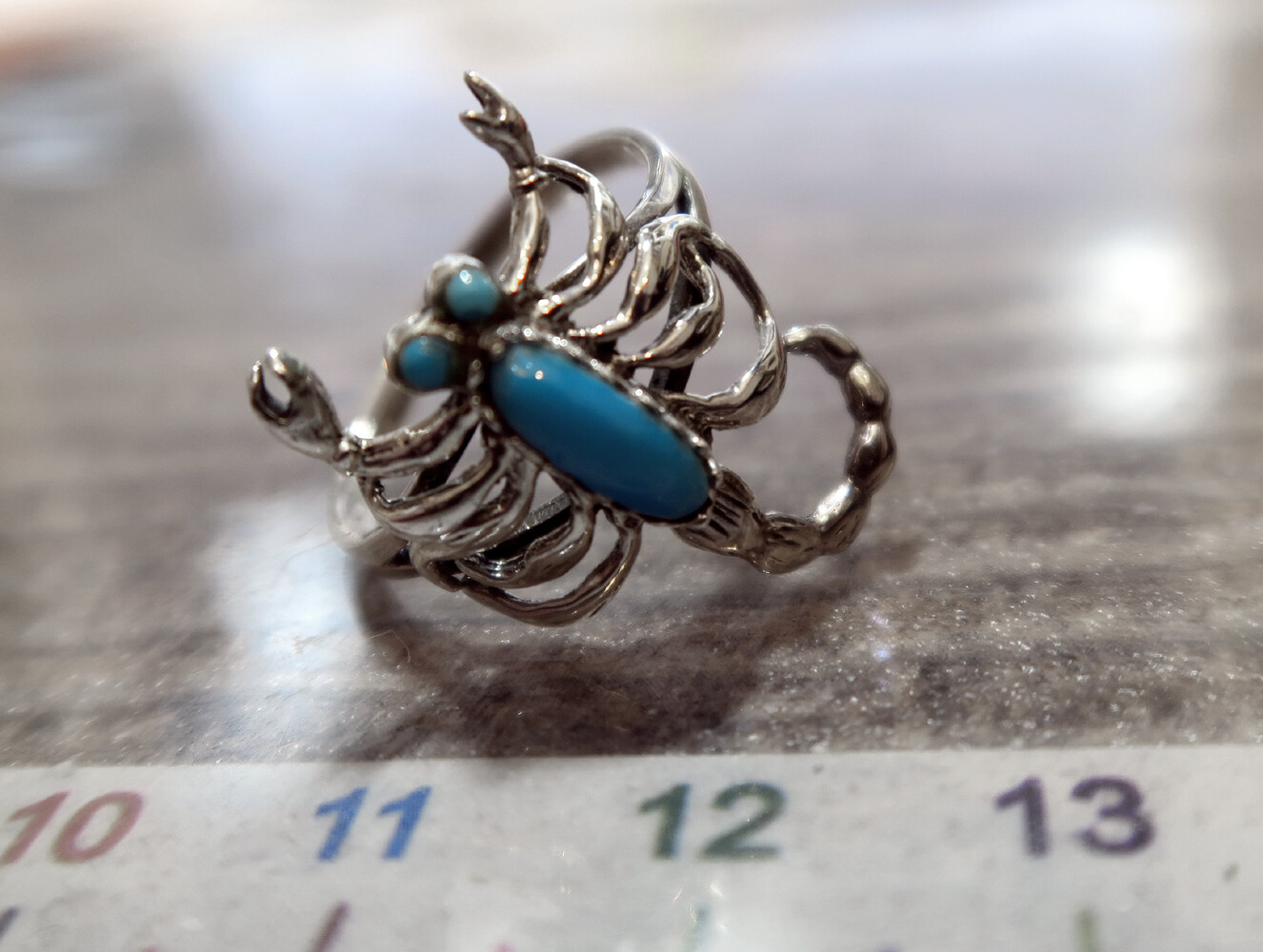 925 GENUINE SILVER 🦂 Turquoise Ring Scorpion, Size 56 (18)