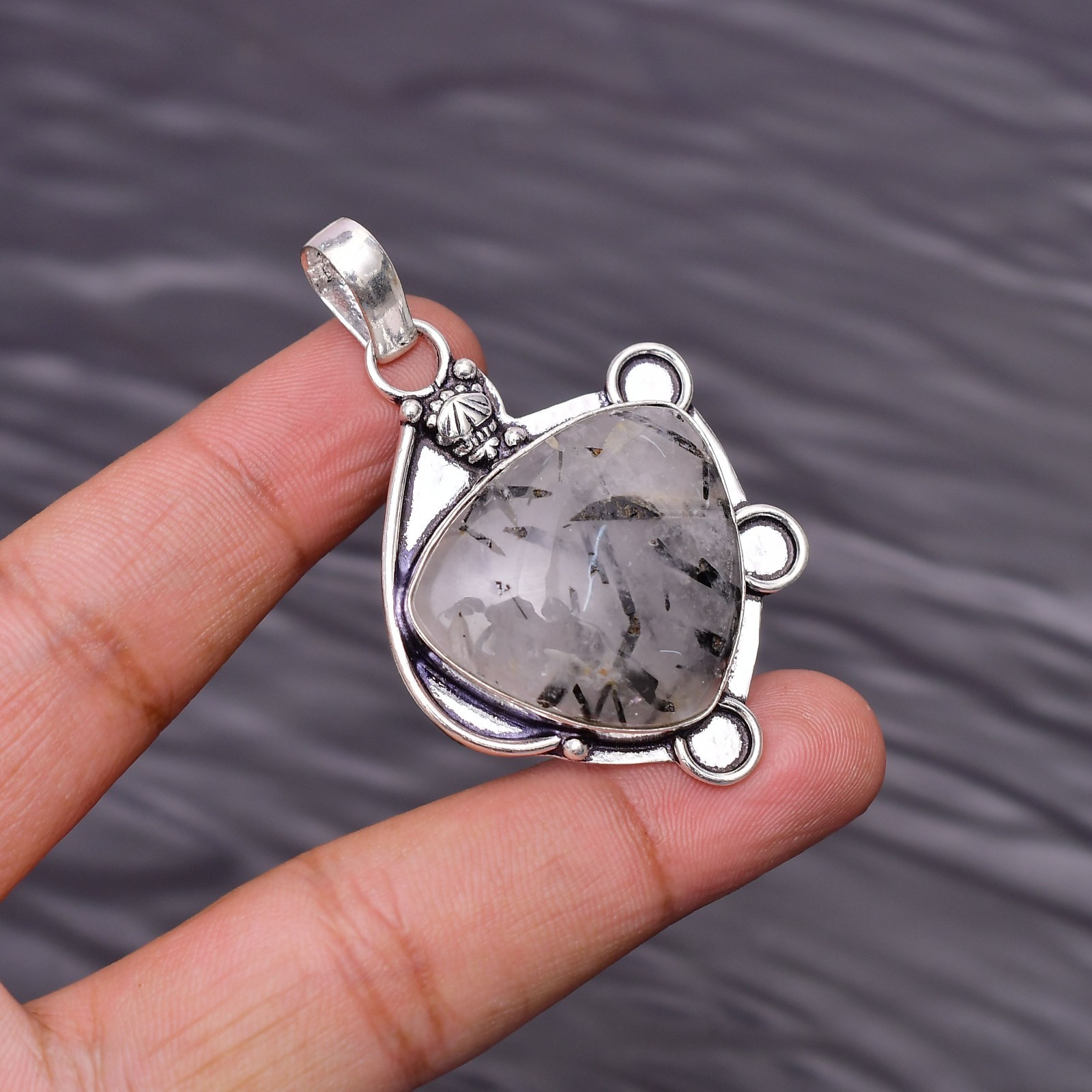 Black Rutile Gemstone 925 Sterling Silver Jewelry Pendant 2.08″