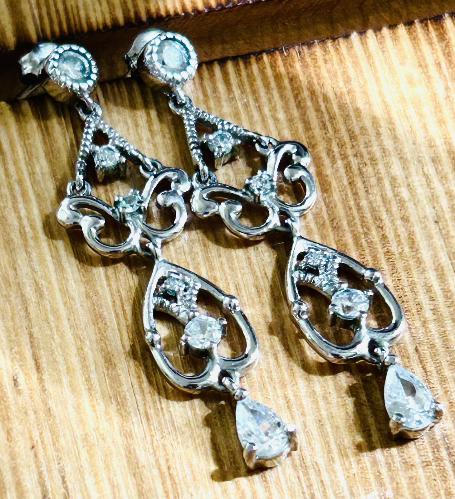 Vintage Sterling Silver Crystal Chandelier Tiered Dangle Earrings 1 7/8” 5.67 Gr