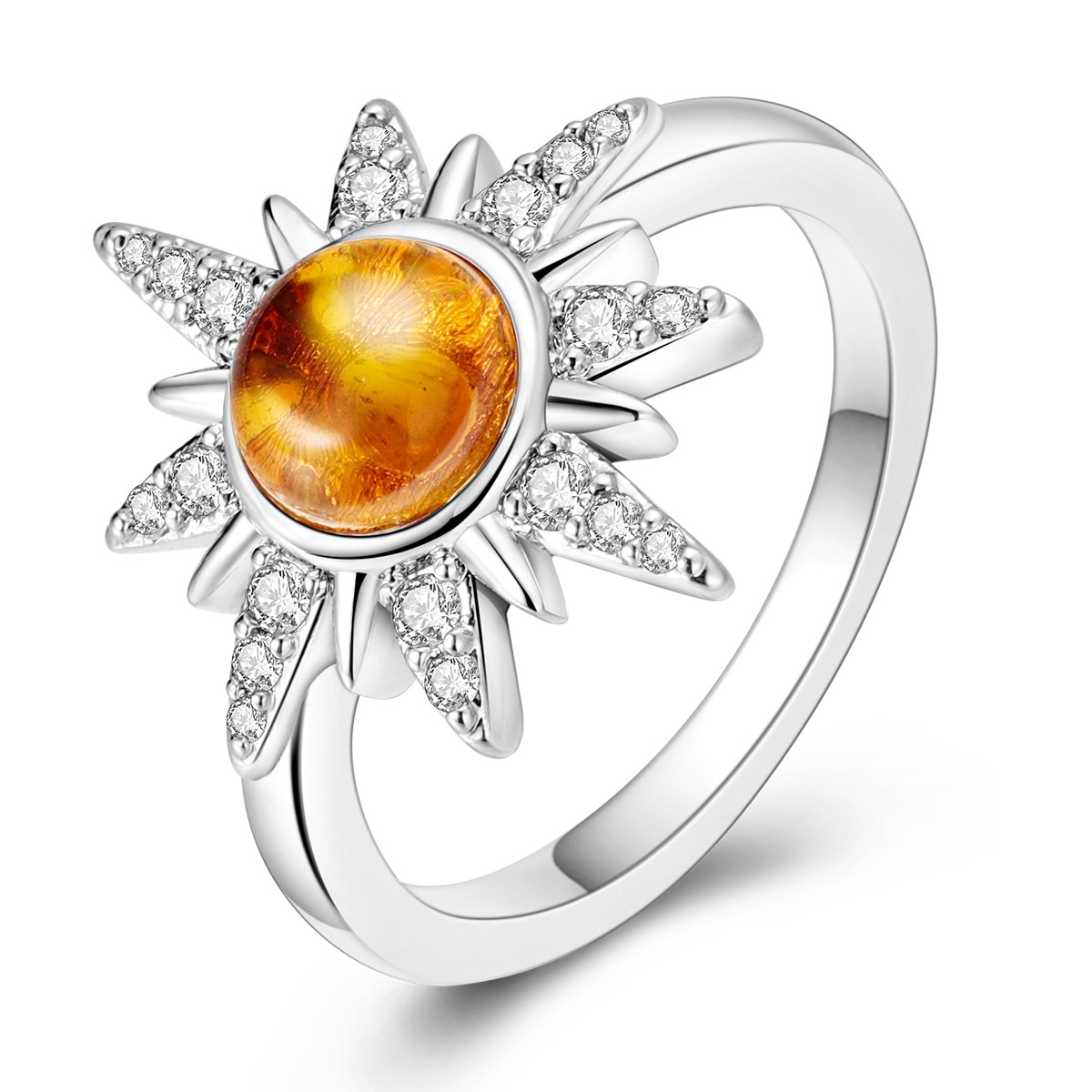 LAZA Original 925 Sterling Silver Shining Sun Finger Ring Clear CZ Women Jewelry