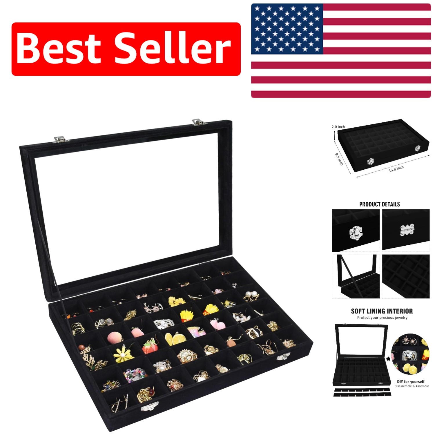 Luxurious 48-Grid Jewelry Display Tray with Velvet Finish – Perfect Gift for Her