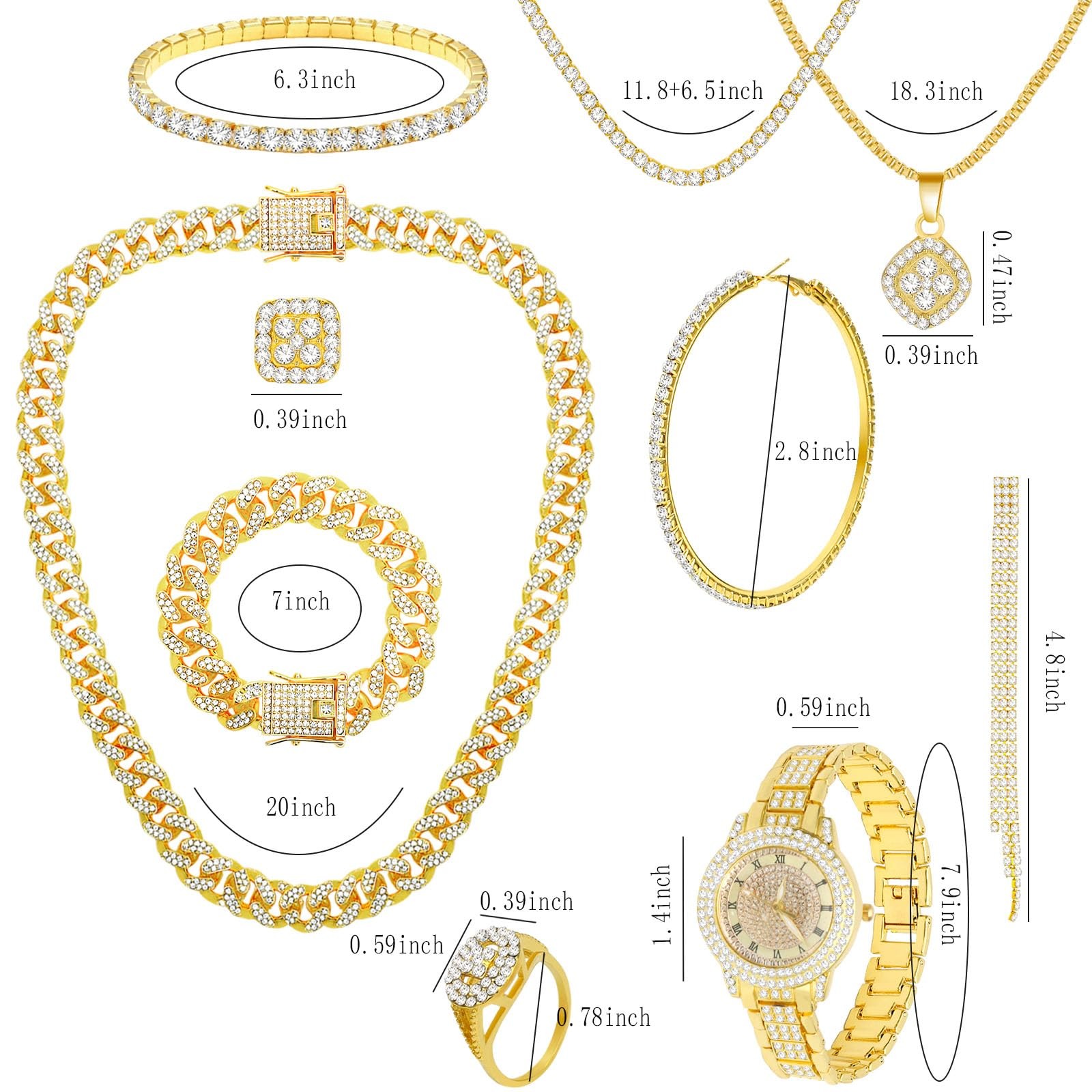 NEWITIN 13 Pieces Gold Jewelry Set for Women Adjustable,