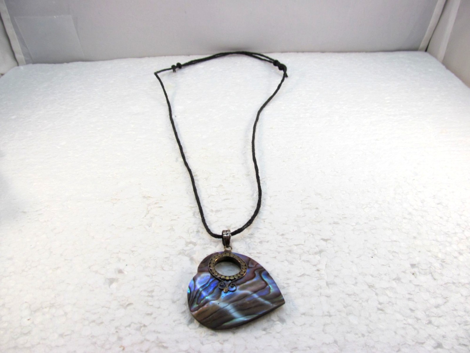 Abalone Heart Shell Sterling Silver Pendant Necklace on Adjustable Cotton Cord