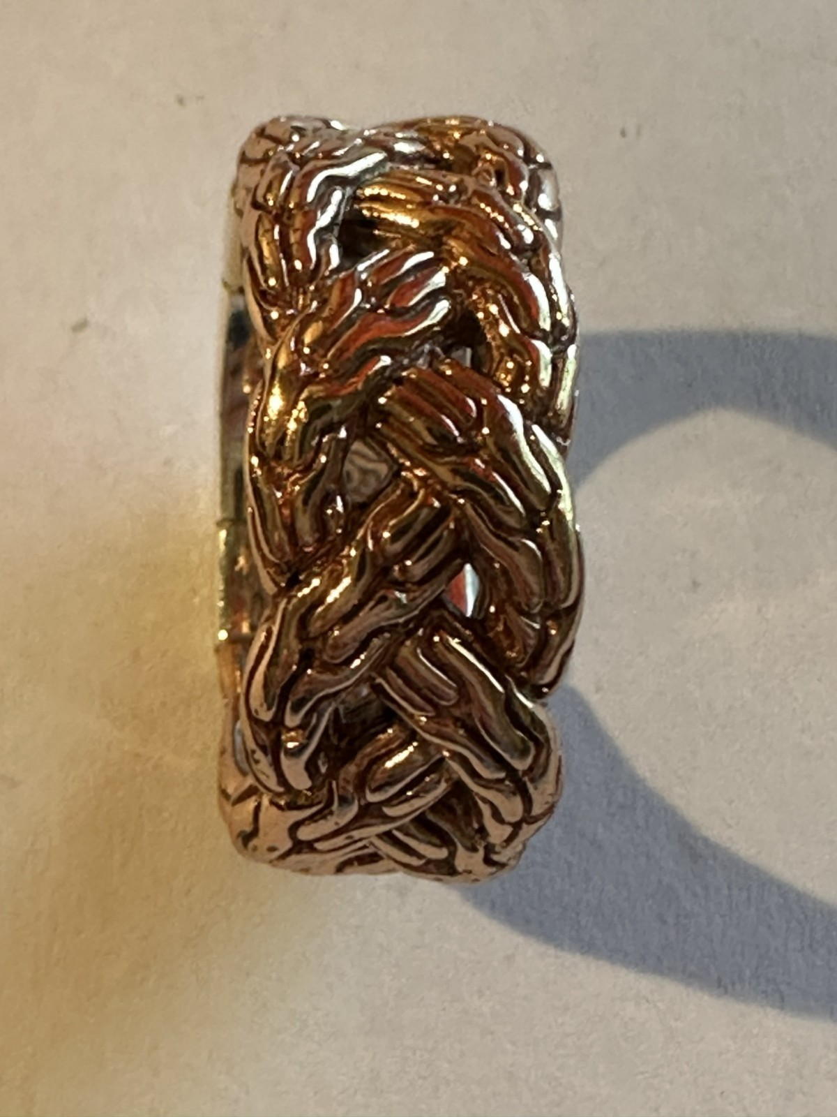 John Hardy Bronze Twist & Weave Pattern Ring (Silver Bottom) – Sz 10, Never Worn