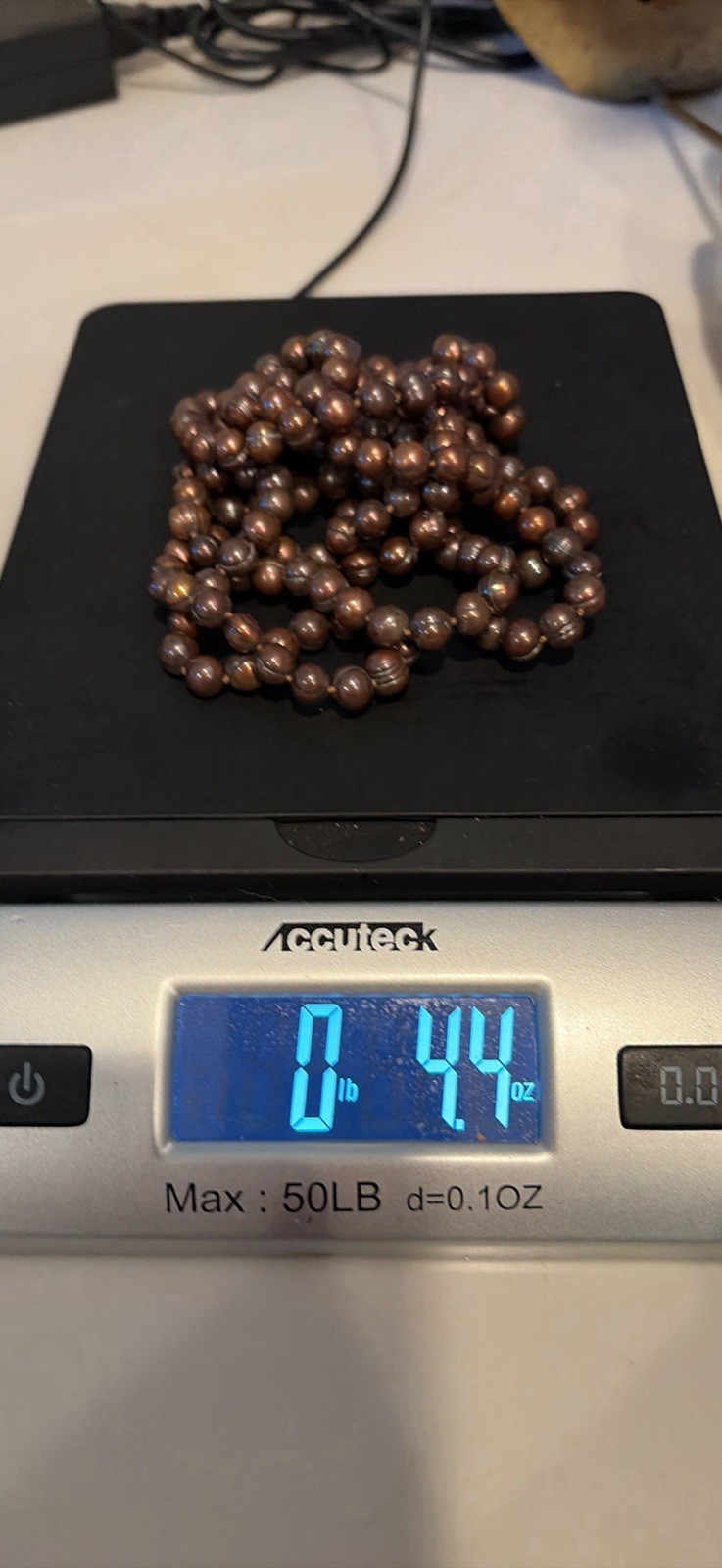 VTG 56” Brown Strand Freshwater Round Pearl Beaded Necklace, Indiv. Knotted