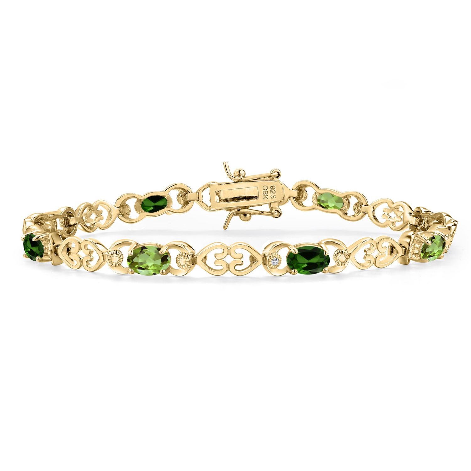 18K Yellow Gold Plated Silver Peridot and Green Chrome Diopside and Lab Grown