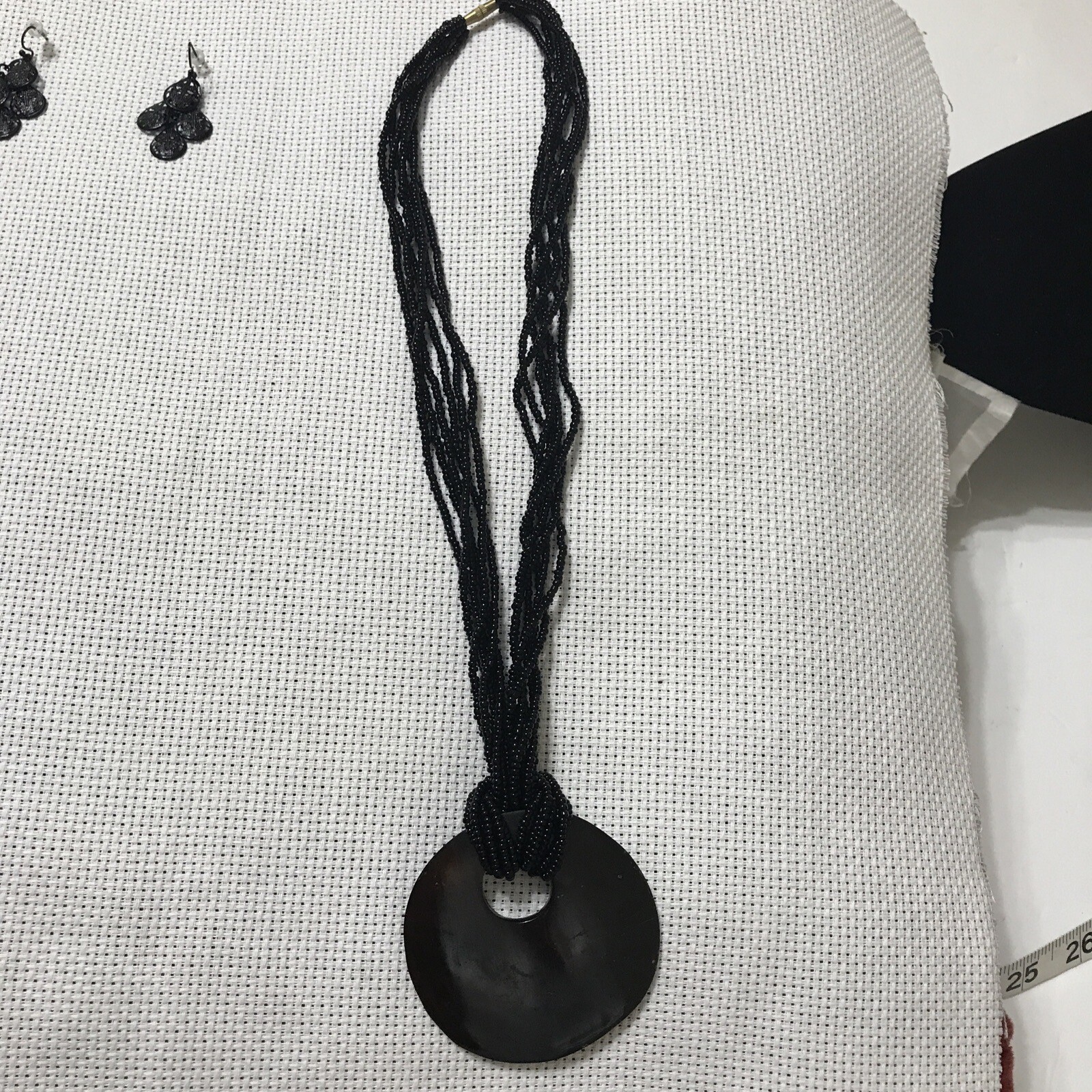 Black Pendant Round Disc Seed Bead Multi-Layer tussles Necklace African Kenya