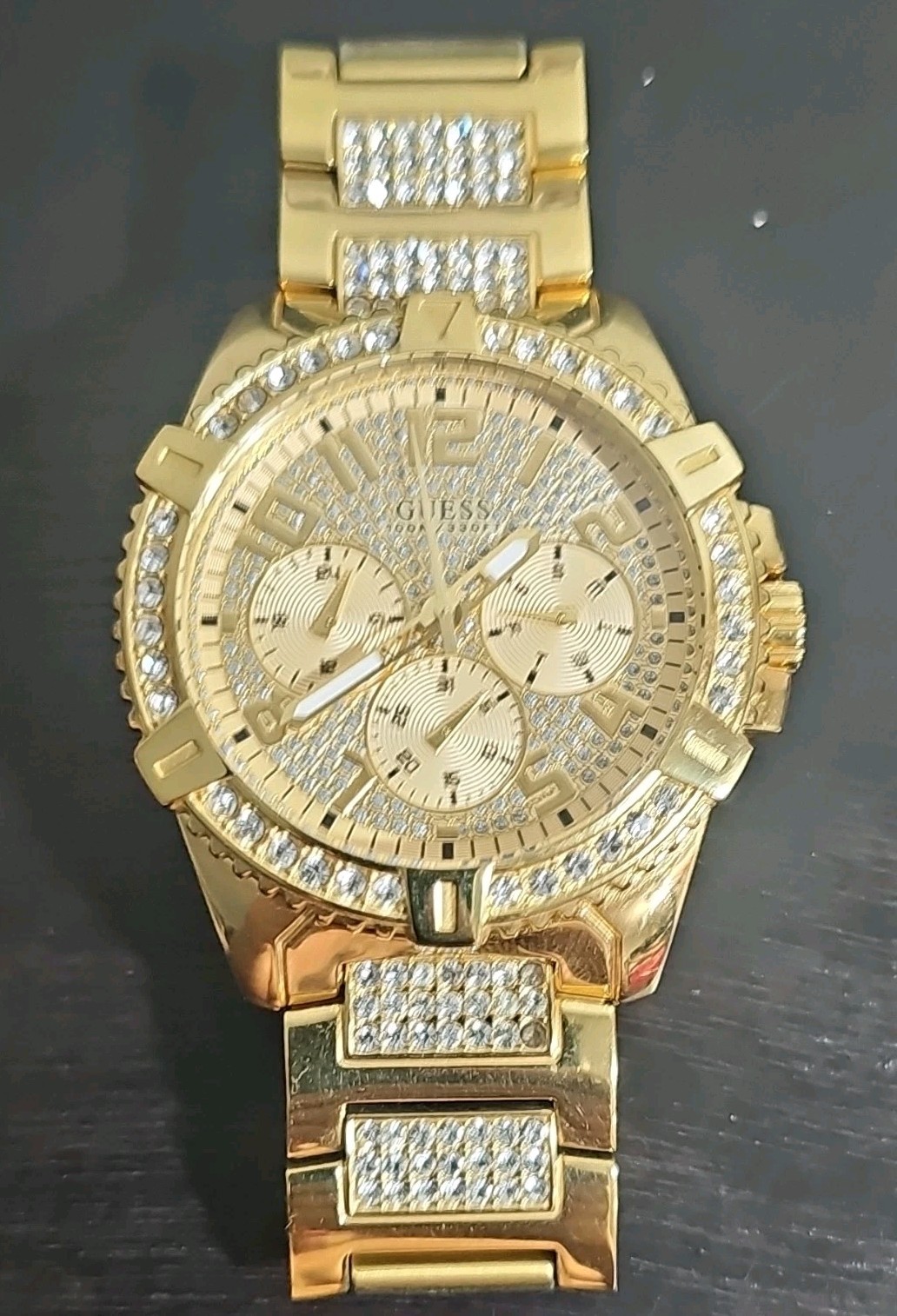 GUESS Waterpro U0799G2 Men’s Gold Tone Crystal Chrono Watch w/ Box – Working
