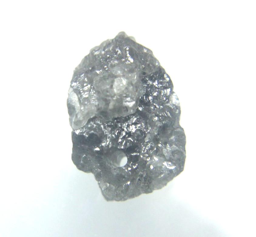 4.87 CT UNCUT SILVER GRAY ROUGH DRILLED DIAMOND FOR PENDANT 12.11×8.40×6.40 MM