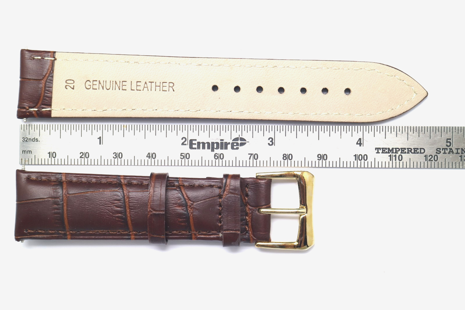 20mm Brown Croco Embossed Leather Unisex Watch Band Strap Gold Tone Buckle