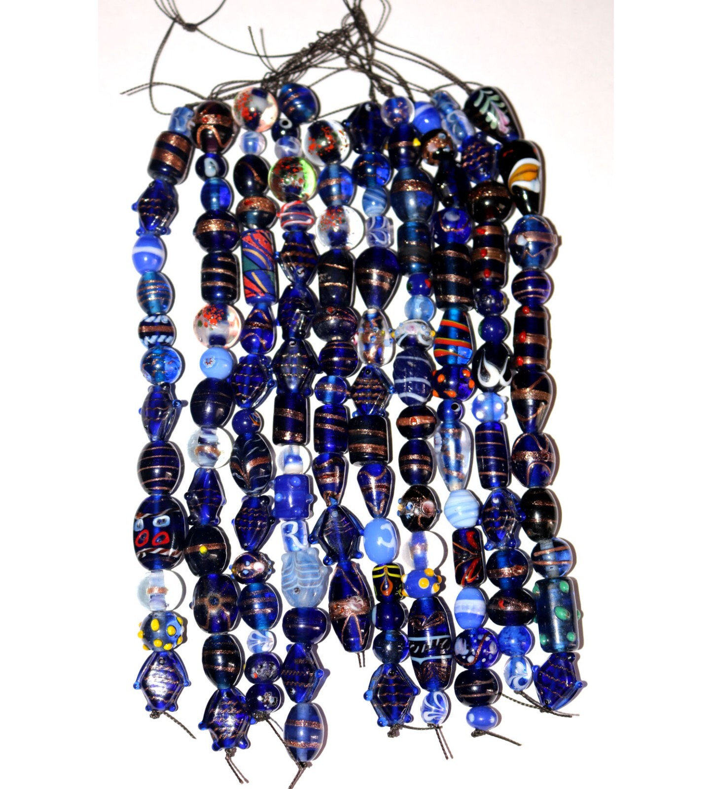 20 strands Lamp work Beads, 5 each in 4 color combination, Handmade Glass Beads.