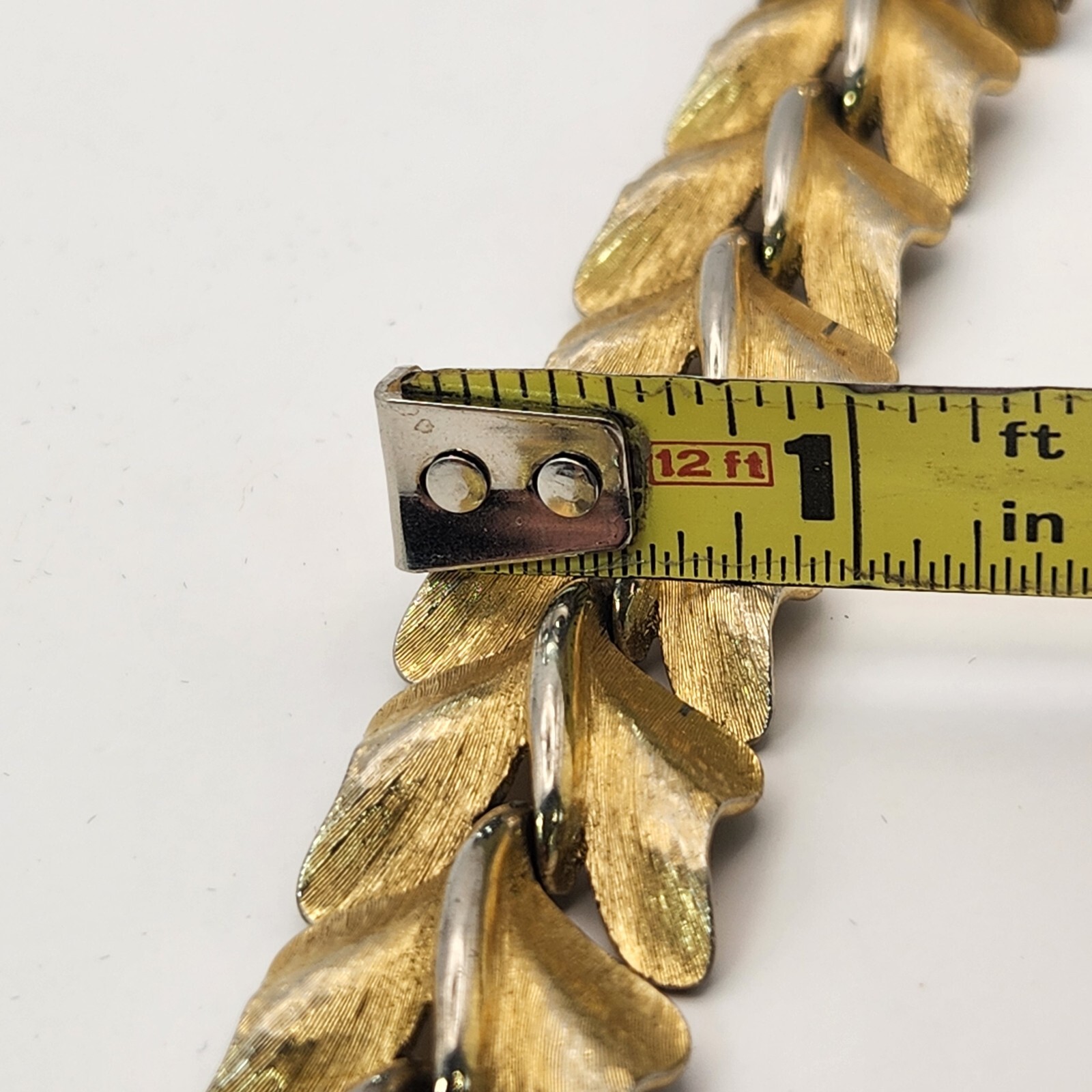 Vintage Monet Gold Tone Leaf Link Bracelet With Safety Chain Chunky Textured