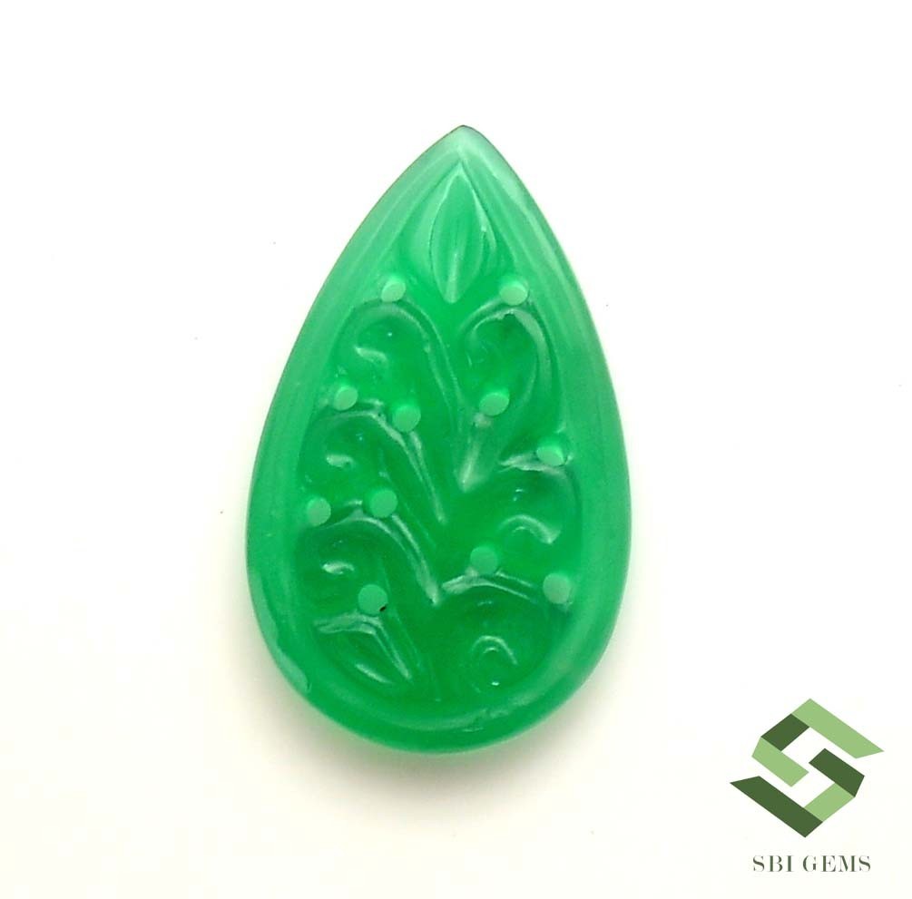 26×16 mm Natural Green Onyx Handmade Carving 10.95 CTS Loose Gemstone