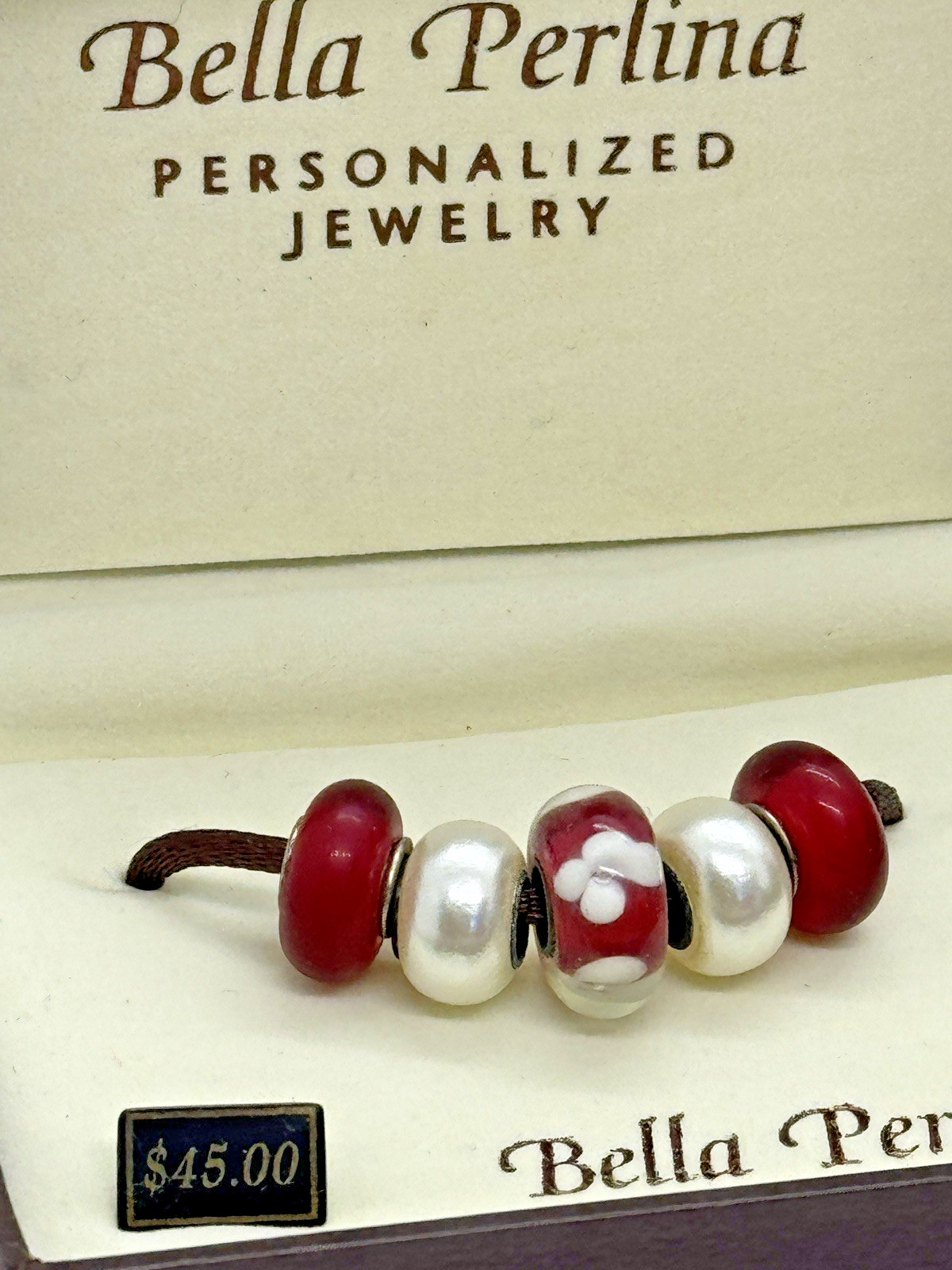 Red Glass Bead White Pearl Charms Bella Perlina NEW
