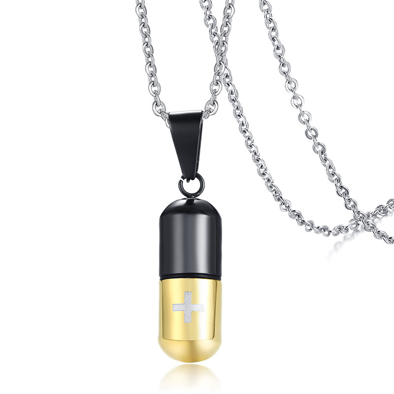 Medical Cross Pill Container Holder Pendant Necklace Choker Gift Stainless Steel
