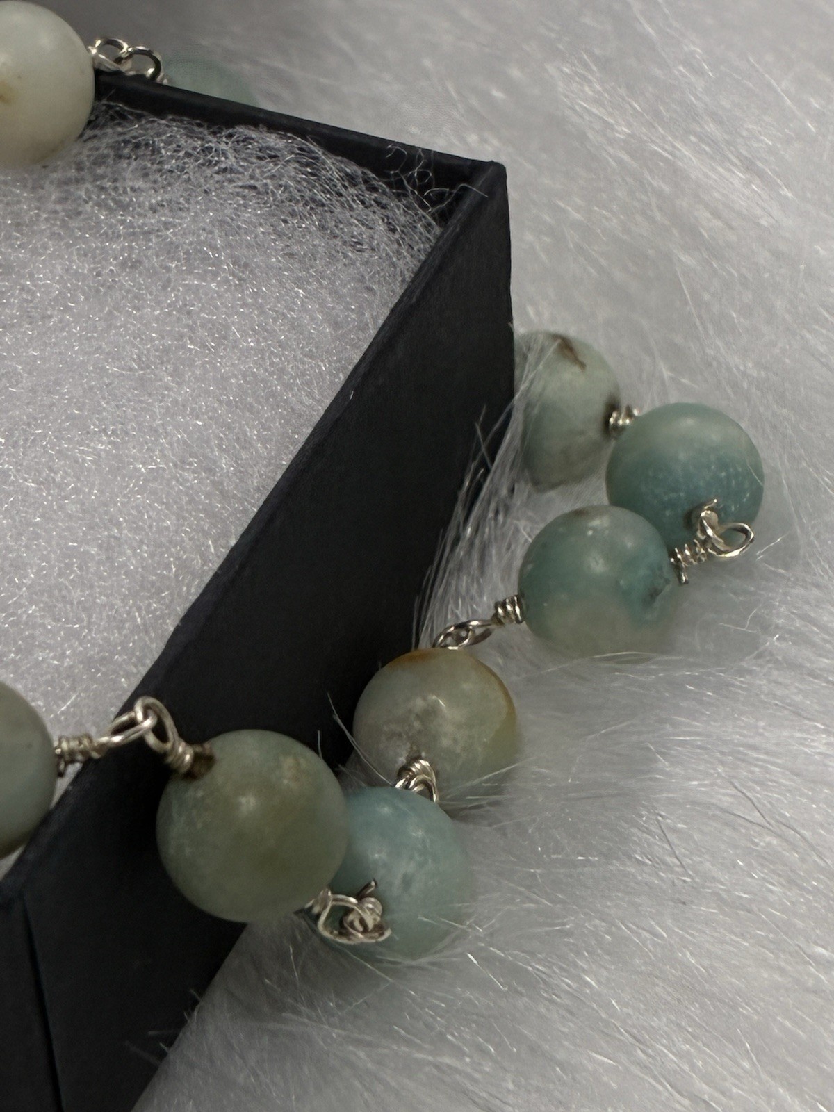 36 Inch Genuine Amazonite Beaded Boho Necklace – Sterling Silver 925 Clasp