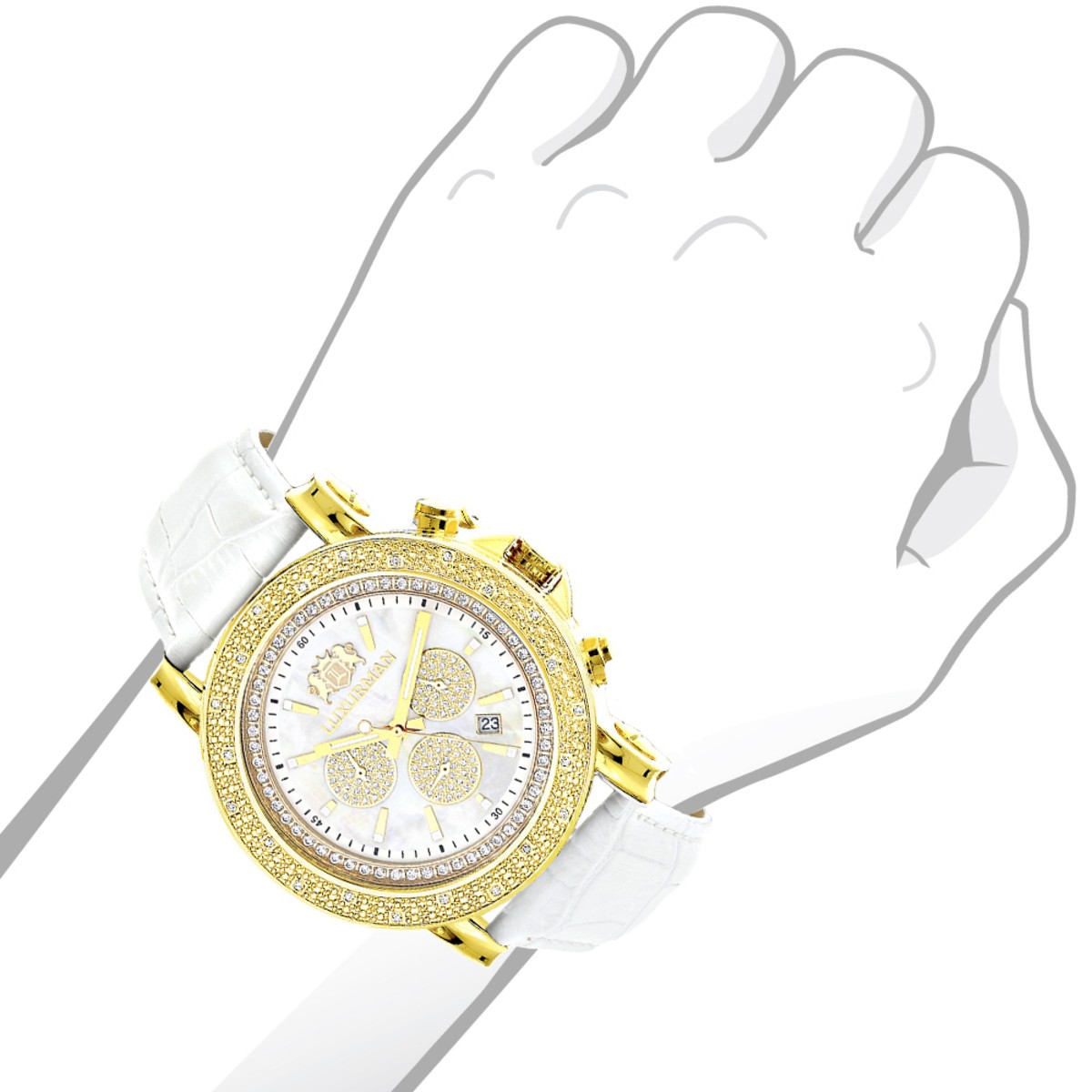 Men’s Stainless Steel Diamond Watch | Luxurman Escalade 48 mm | White Dial