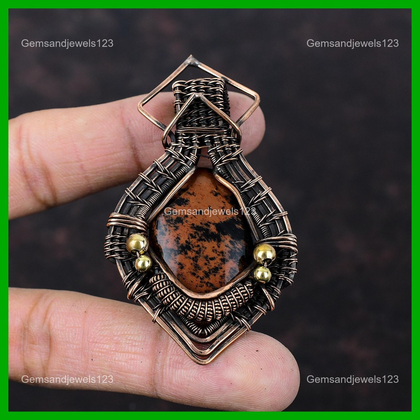 Copper Mahogany Obsidian Stone Handcrafted Wire Wrapped Birthday Pendant Jewelry