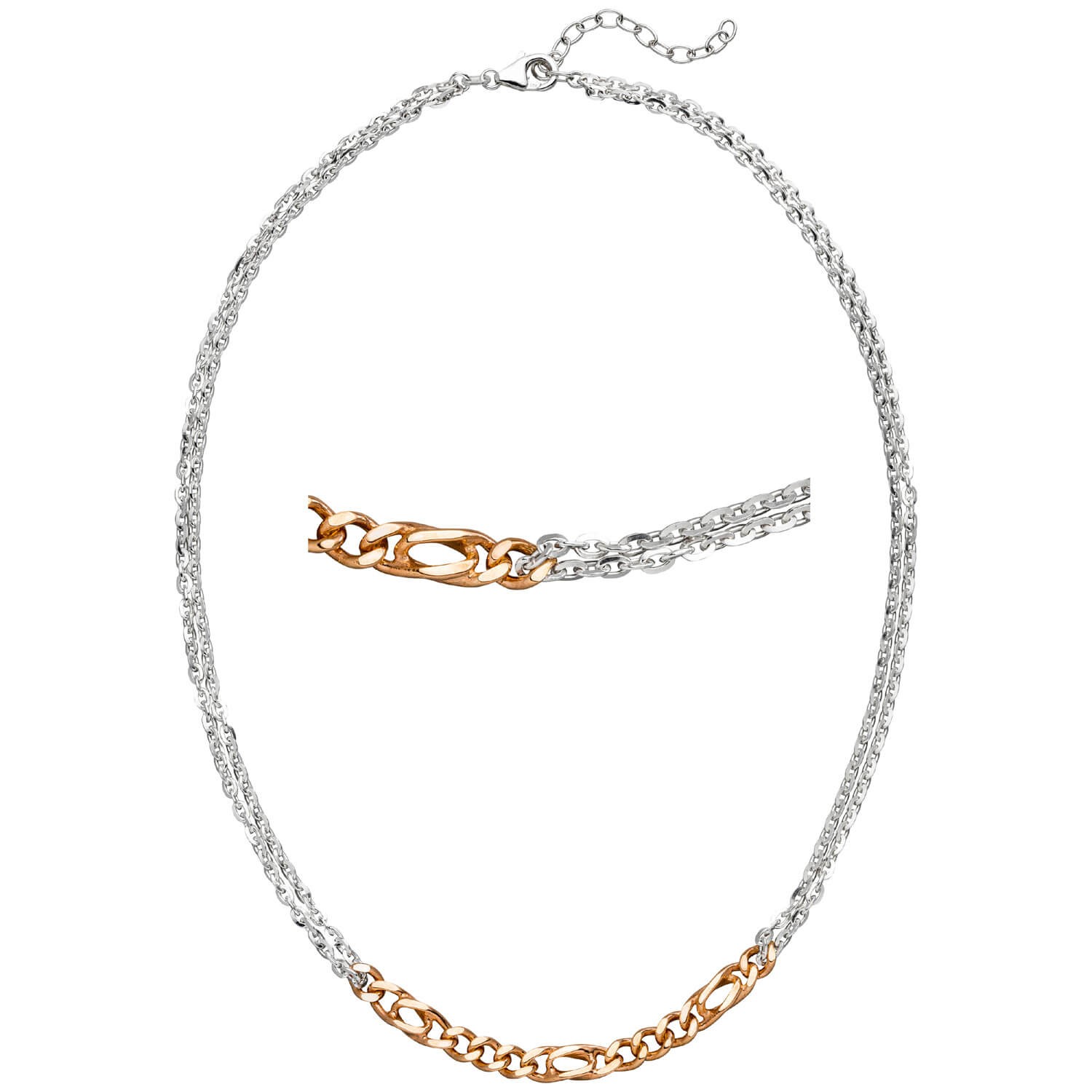 Necklace necklace 2 rows 925 silver two-tone partially rose gold plated 42-47 cm