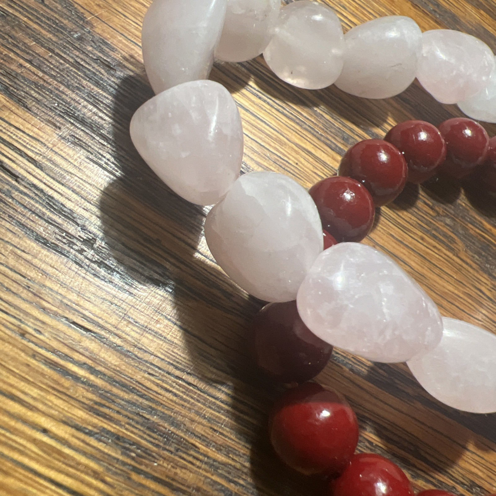 Gemstone Bracelets Womens L Set Of 2 Stretch Burgundy Red Lite Pink Stones