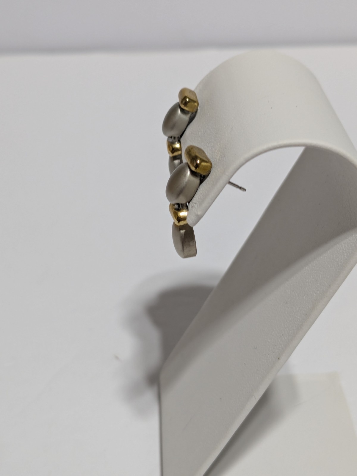 Two Toned Stud Drop Articulated Earrings 1″. Gold Tone/Silver Tone.