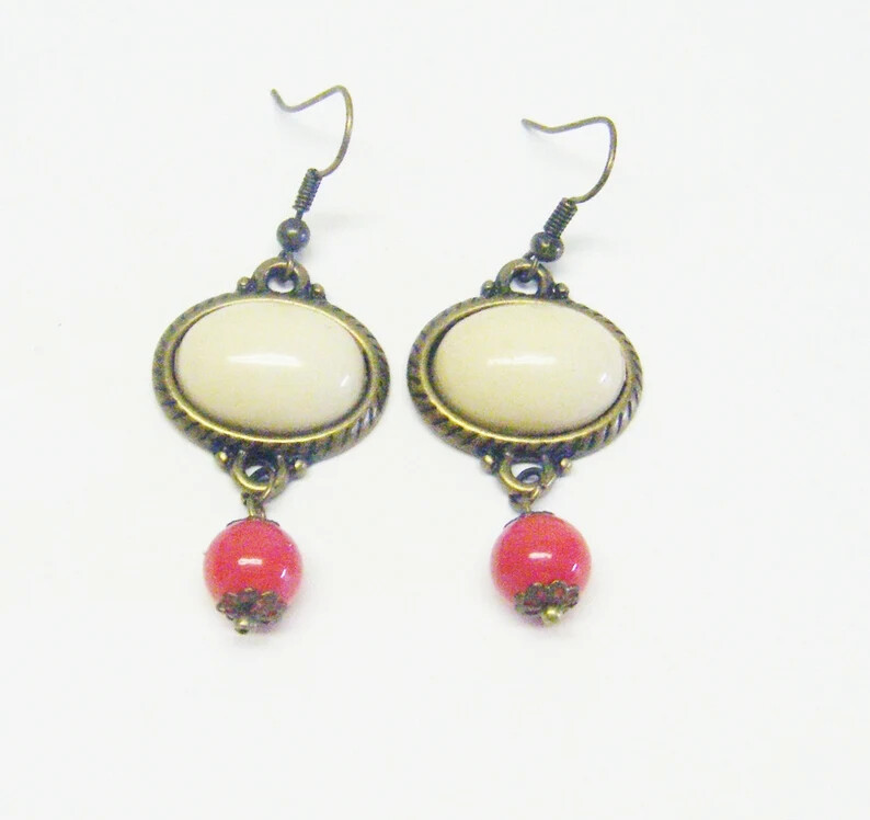 Multicolor Oval Resin Cabochon in Antique Bronze Base Necklace/Earrings Set